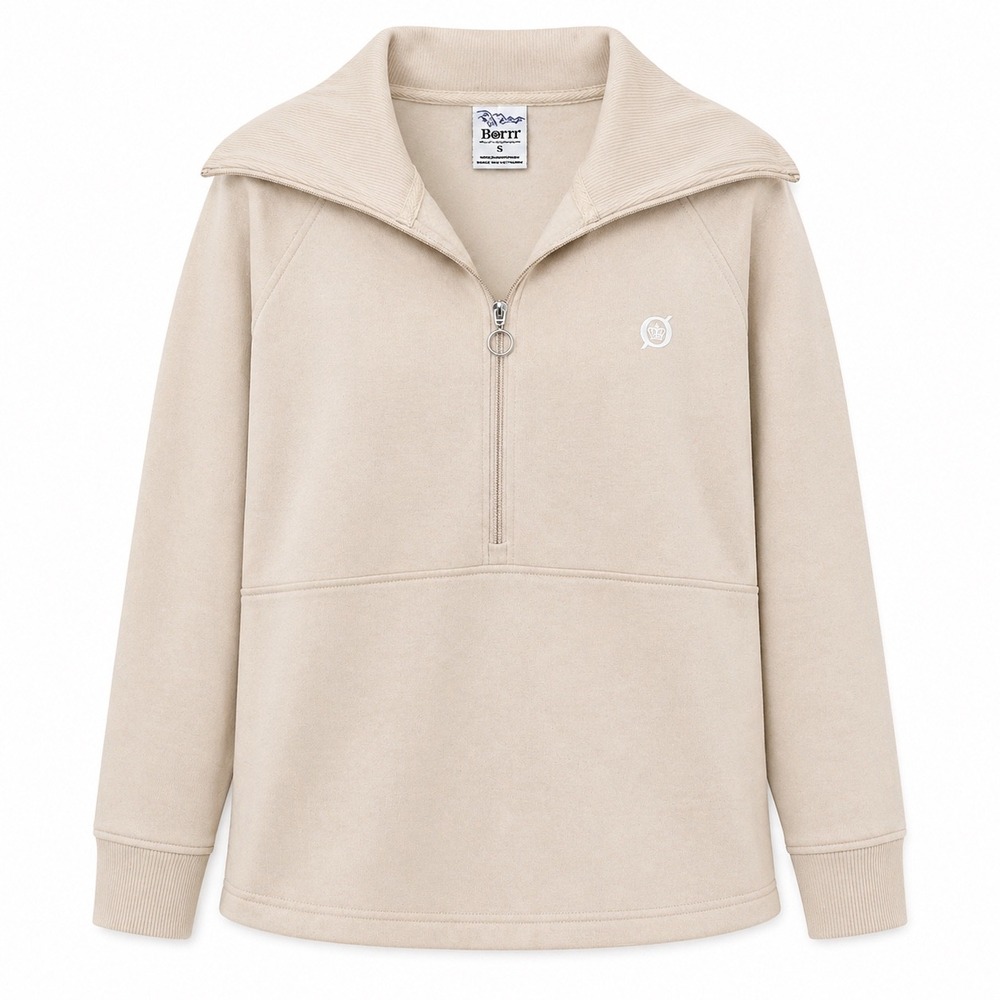 Born Outdoor Quarter Zip Pullover Small Beige Athleisure Minimalist
